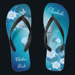 Turquoise Blue Floral Lotus Pattern Wedding Flip Flops<br><div class="desc">This pretty something blue features elegant lotus flowers on the turquoise blue gradient background. Add your wording to easily make your own beautiful wedding flip flops, to add a stylish dose of glam to your wedding day, bachelorette party, or other celebration. ♥Customise it with your wording by using the template fields. ♥ If...</div>