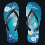 Turquoise Blue Floral Pattern Matron of Honour Flip Flops<br><div class="desc">This pretty something blue features elegant lotus flowers on the turquoise blue gradient background. Add your wording to easily make your own beautiful wedding flip flops, to add a stylish dose of glam to your wedding day, bachelorette party, or other celebration. ♥Customise it with your wording by using the template fields. ♥ If...</div>