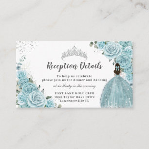 Turquoise Blue Floral Silver Quinceañera Reception Enclosure Card