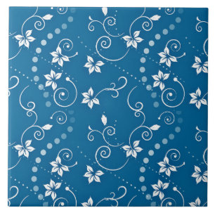 Turquoise Blue Floral Swirl Pattern Tile