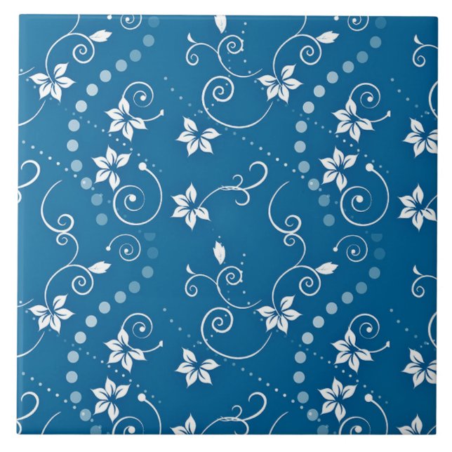 Turquoise Blue Floral Swirl Pattern Tile (Front)