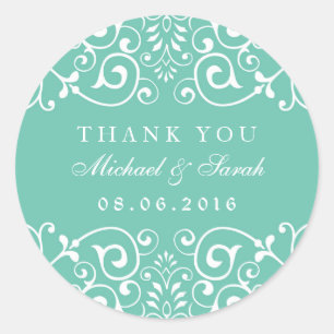 Turquoise Blue Floral Swirl Thank You Sticker