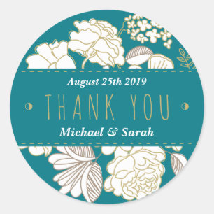 Turquoise Blue Flower Garden Wedding Favour Sticke Classic Round Sticker