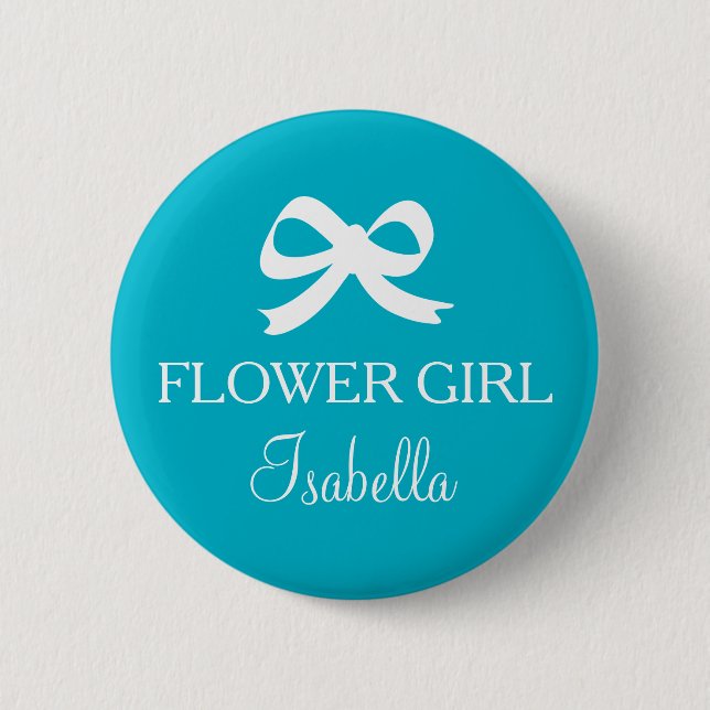 Turquoise blue Flower girl button for wedding (Front)