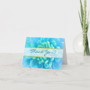 Turquoise Blue Flower Wedding Thank You Card