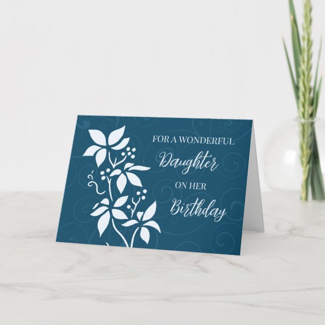 Turquoise Blue Flowers Daughter Birthday Card (Front)