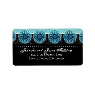 Turquoise Blue Flowers Return Address Label