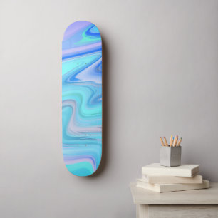 Turquoise & Blue Flowing Stripes Skate Deck