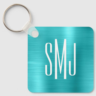 Turquoise Blue Foil Three Letter Monogram Key Ring
