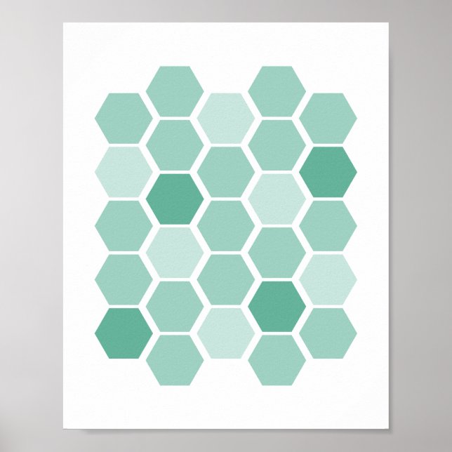 Turquoise Blue Geometric Hexagon Wall Art (Front)