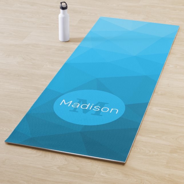 Turquoise blue geometric mesh pattern Monogram Yoga Mat (In Situ)