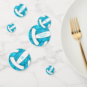 turquoise blue girls volleyball birthday custom confetti