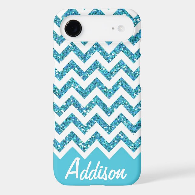 Turquoise Blue Glitter Chevron Name BLING Case (Back)
