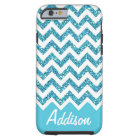 Turquoise Blue Glitter Chevron Name BLING Case