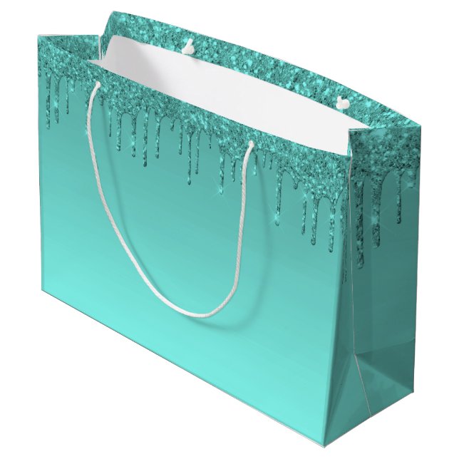 Turquoise Blue Glitter  Large Gift Bag (Back Angled)