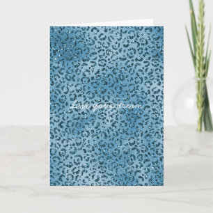 Turquoise Blue Glitter Leopard Print    Card
