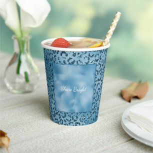 Turquoise Blue Glitter Leopard Print Paper Cups