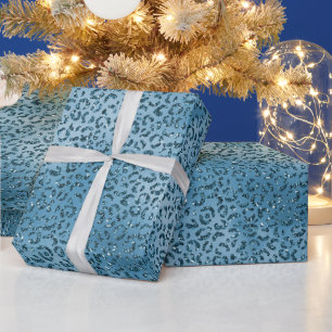 Turquoise Blue Glitter Leopard Print       Wrapping Paper