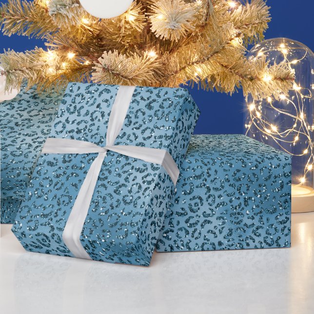Turquoise Blue Glitter Leopard Print       Wrapping Paper (Holidays)