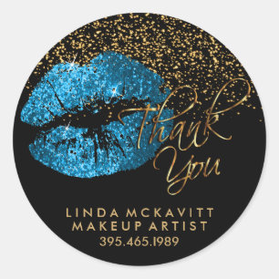 Turquoise Blue Glitter Lipstick - Thank You Classic Round Sticker
