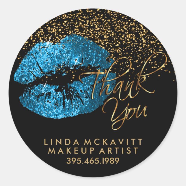Turquoise Blue Glitter Lipstick - Thank You Classic Round Sticker (Front)