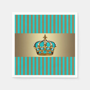 Turquoise Blue Gold Crown Prince Napkin