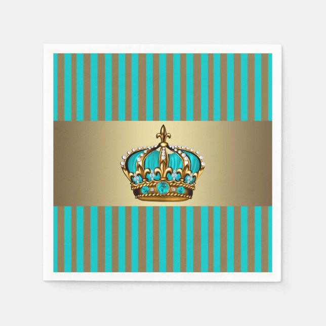 Turquoise Blue Gold Crown Prince Napkin (Front)