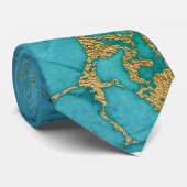 Turquoise blue Gold Foil Marble Stone Rock Tie (Rolled)
