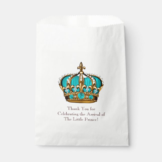 Turquoise Blue Gold Prince Baby Shower Favour Bags (Front)