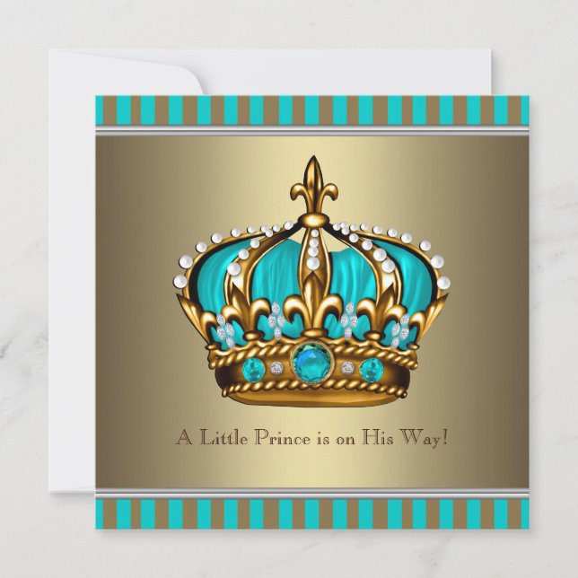 Turquoise Blue Gold Prince Baby Shower Invitation (Front)