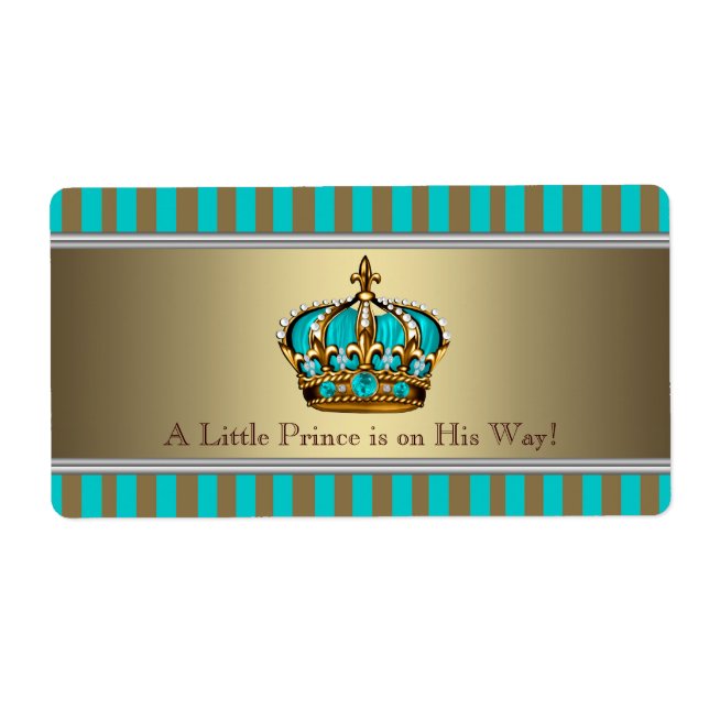 Turquoise Blue Gold Prince Water Bottle Labels (Front)