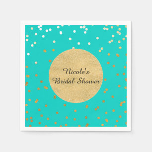 Turquoise Blue & Gold Shiny Confetti Dots Modern Napkin