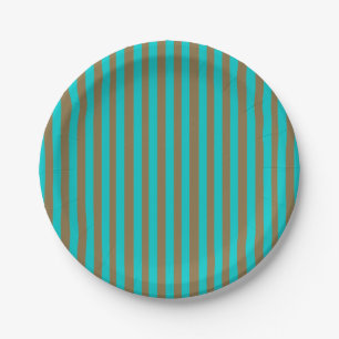 Turquoise Blue Gold Stripe Paper Plate
