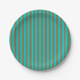 Turquoise Blue Gold Stripe Paper Plate
