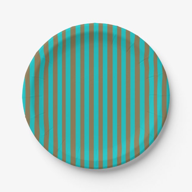 Turquoise Blue Gold Stripe Paper Plate (Front)