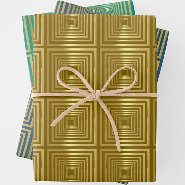 Turquoise blue gold Wrapping Paper Set (Creator Uploaded)