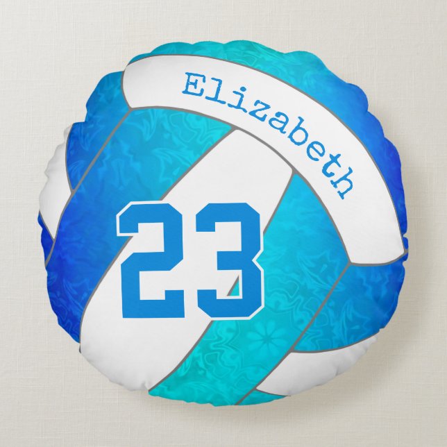 turquoise blue gradient artsy girls volleyball round cushion (Front)