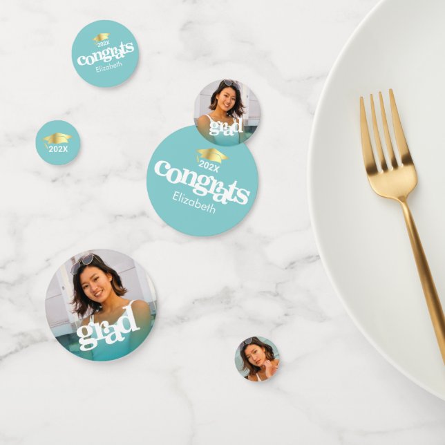 Turquoise blue graduation 3 photo bold typography confetti (Group)