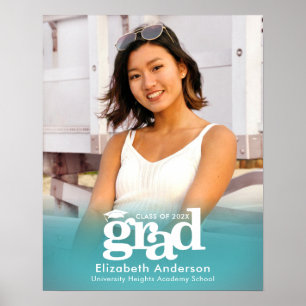 Turquoise Blue Graduation Photo Bold Typography Poster