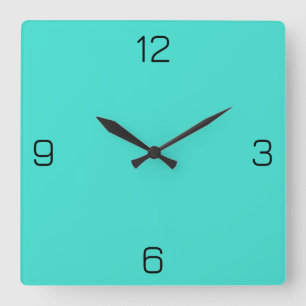 Turquoise Blue Green 40E0D0 - Option to Add Name Square Wall Clock