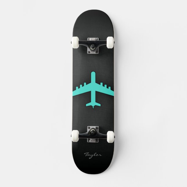 Turquoise; Blue Green Aeroplane Skateboard (Front)