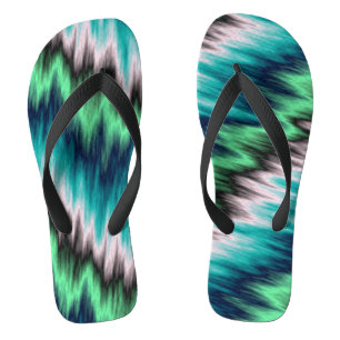 Turquoise blue green and black abstract flip flops