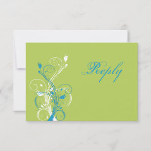 Turquoise Blue, Green, and White Floral Reply Card