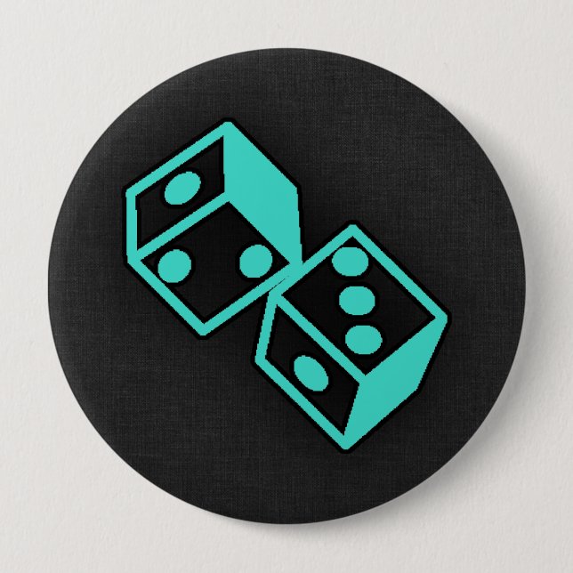 Turquoise, Blue-Green Casino Dice 10 Cm Round Badge (Front)