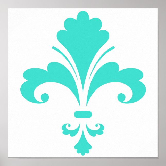 Turquoise, Blue-Green Fleur-de-lis Poster (Front)
