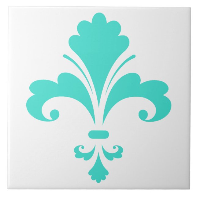 Turquoise, Blue-Green Fleur-de-lis Tile (Front)