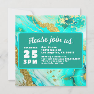 Turquoise Blue Green Marble Faux Gold Wedding Save The Date
