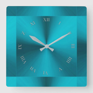 Turquoise Blue Green Metallic Roman Style Square Wall Clock