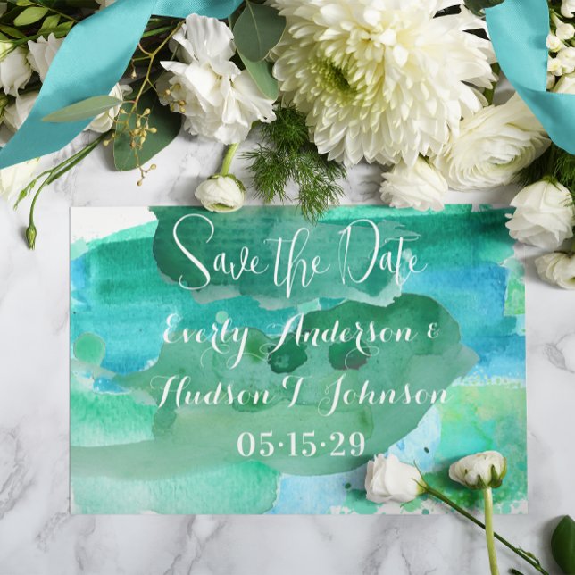 Turquoise Blue Green Modern Abstract Watercolor Magnetic Invitation (Creator Uploaded)