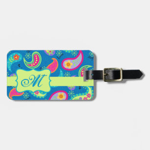 Turquoise Blue Green Modern Paisley Pattern Luggage Tag